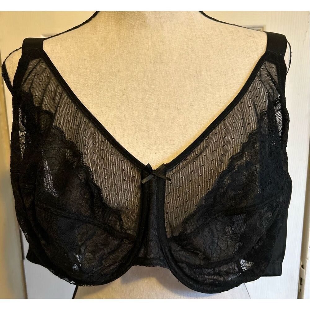 Black Lace Underwire Bra with Sheer Mesh Panels